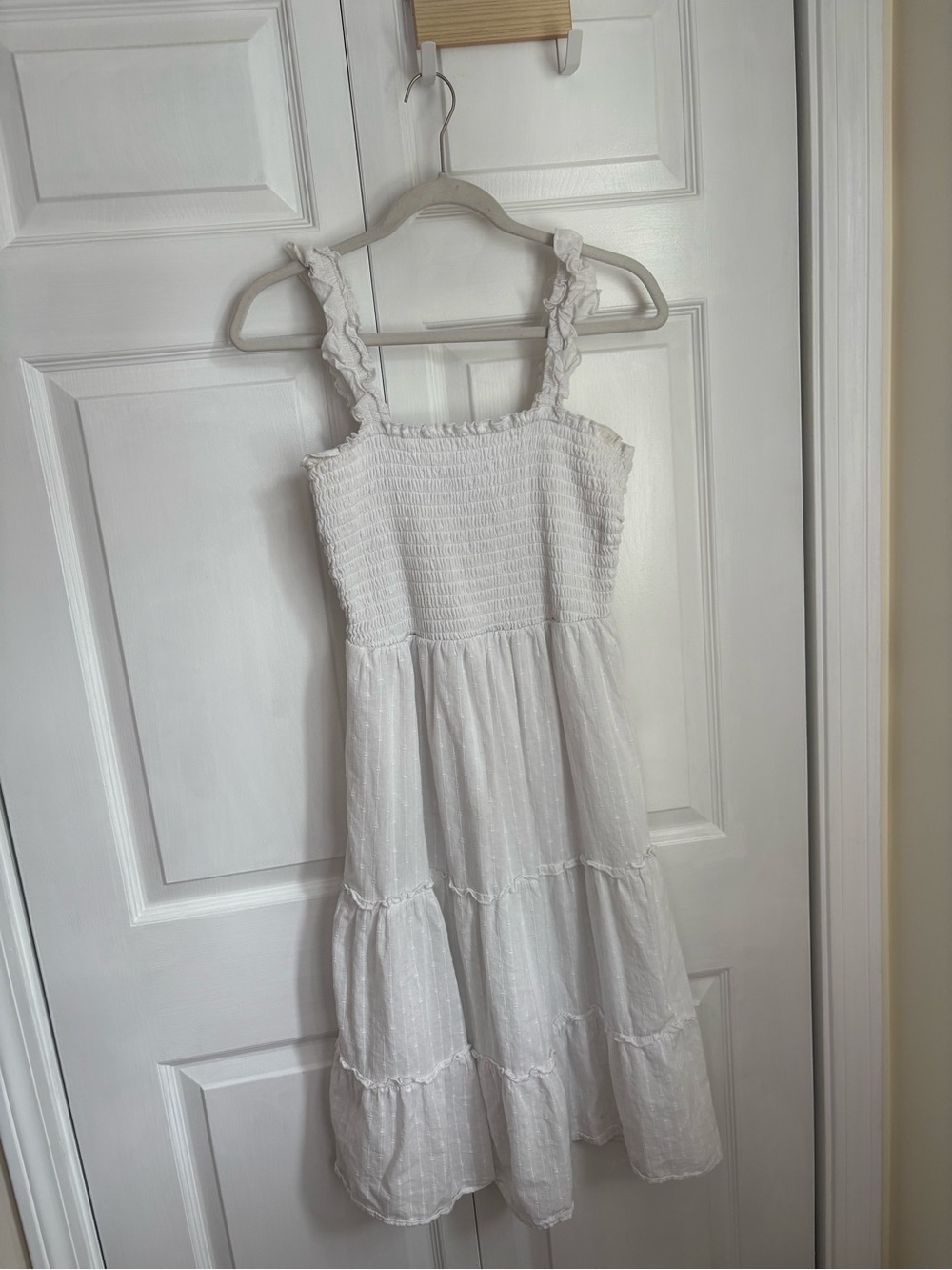Lily Rose White Smocked Midi Dress with Ruffled Straps